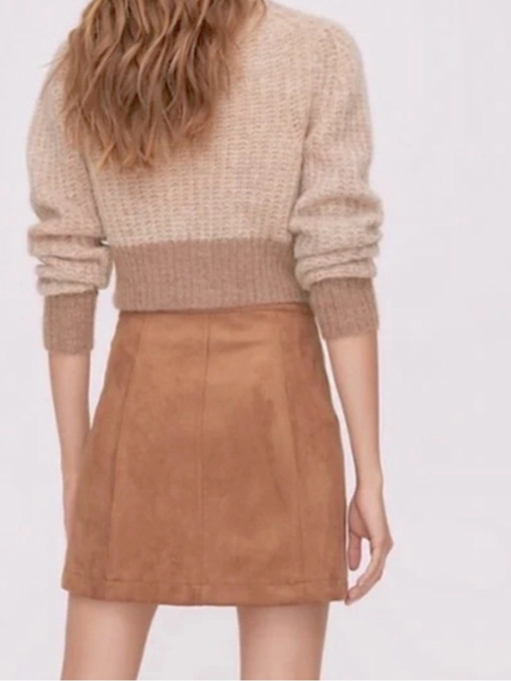 Aritzia Camel Faux Suede A-Line Mini Skirt
